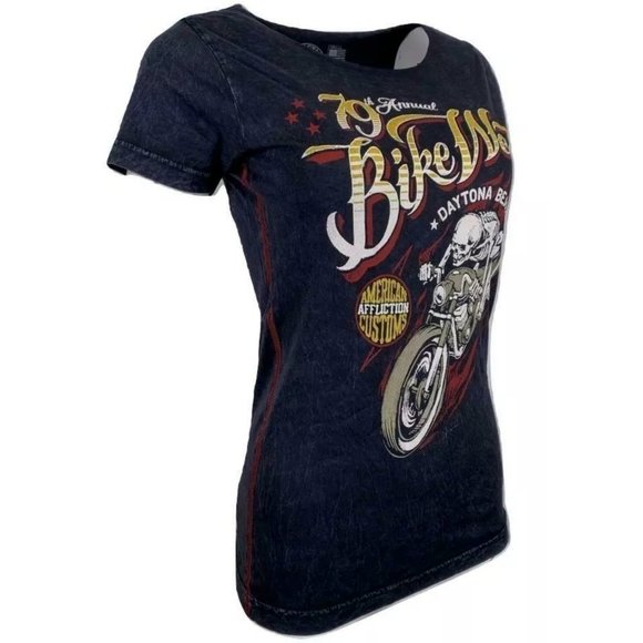 AFFLICTION Women's T-Shirt S/S DAYTONA 79 Tee Bike - Picture 8 of 12